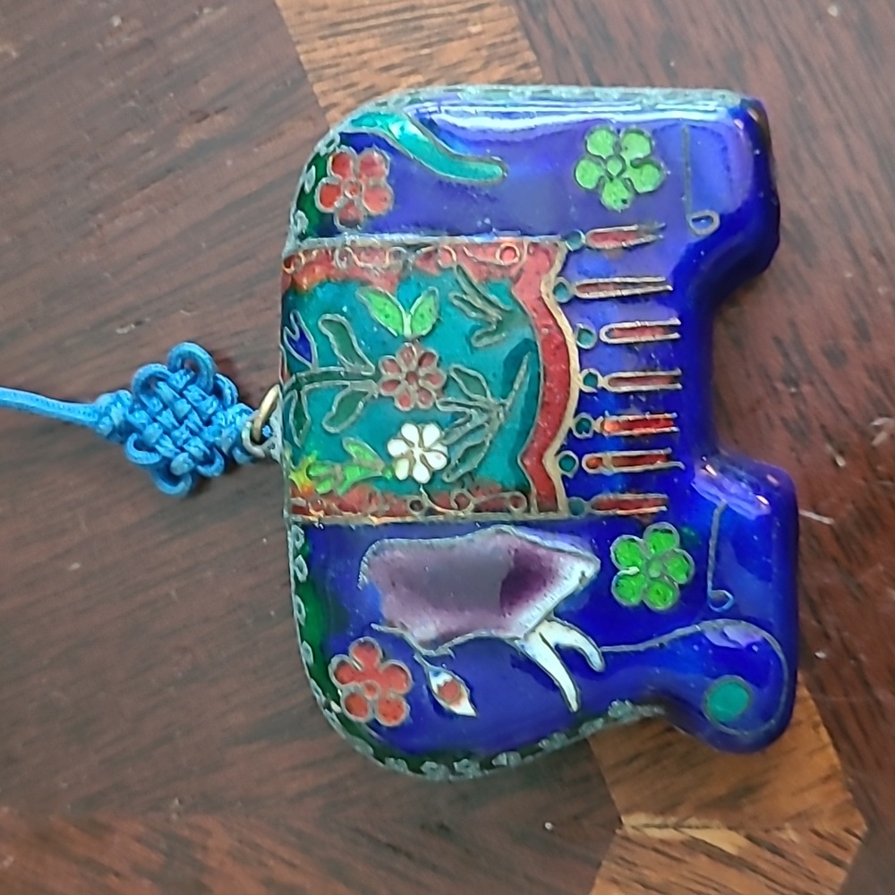 Vintage Cloisonne Elephant Pendant on cord